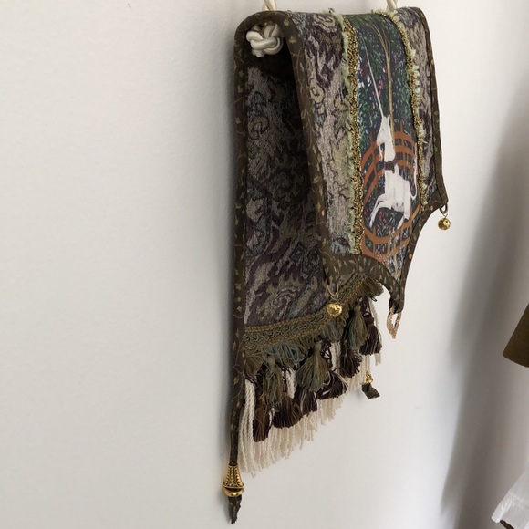 Unicorn in Captivity Fabric Bag Purse Renaissance Garb Handmade Tassel Flap - Picture 5 of 8